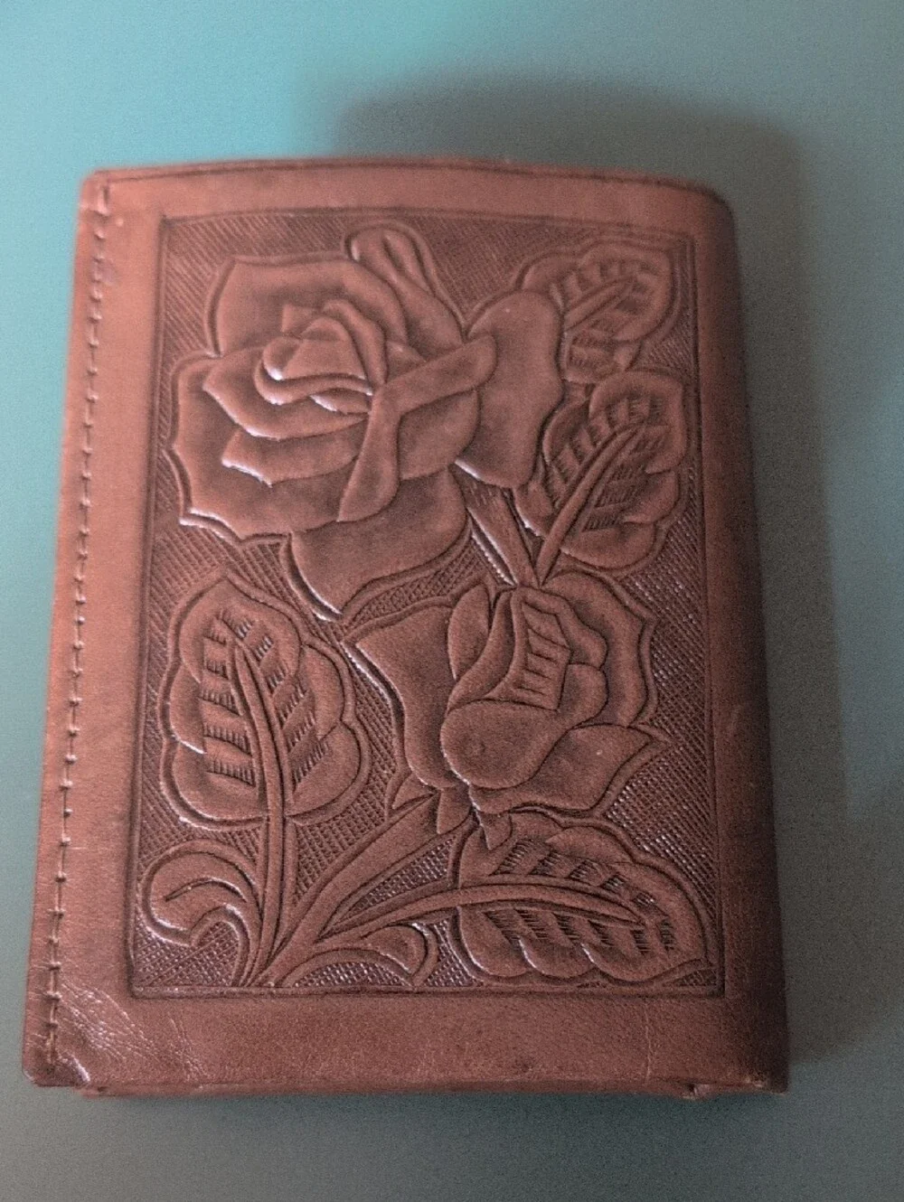 Tooled Leather Wallet with Rose Design